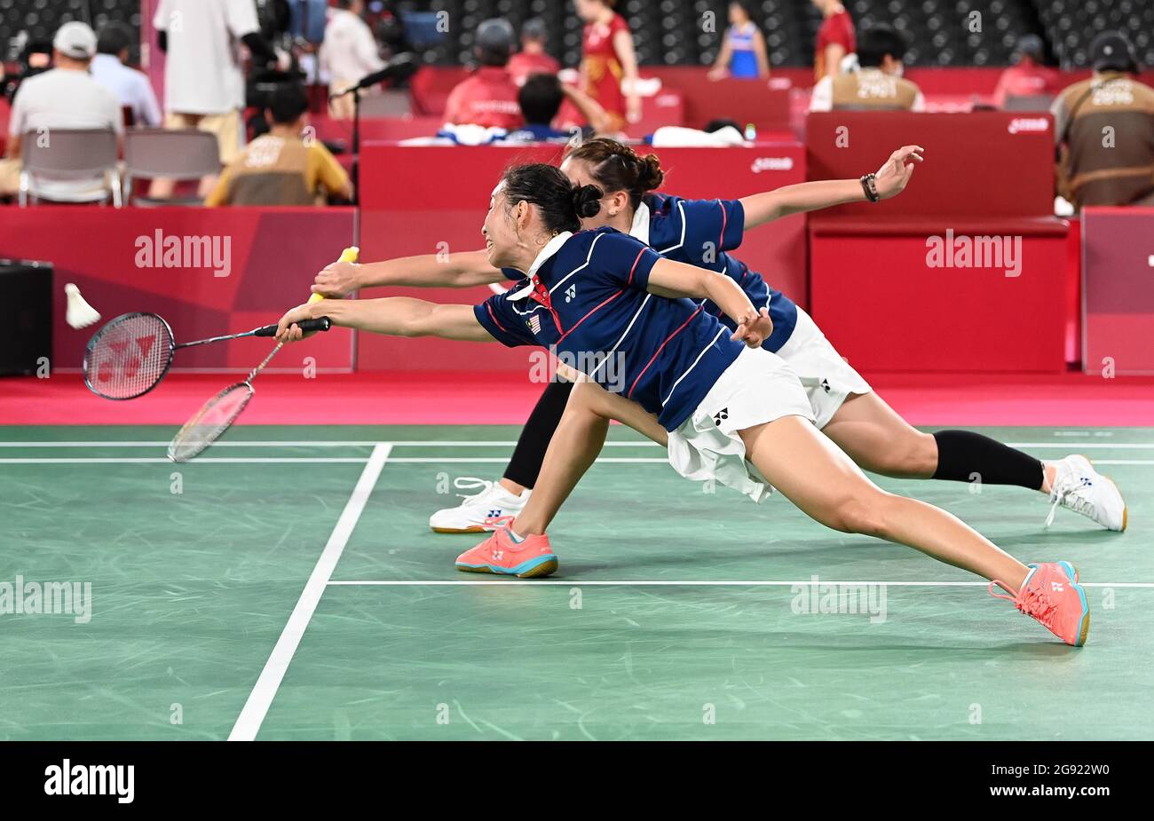 Tokyo, Japan. 24th July, 2021. Badminton. Musashino Forest Sport Plaza. 290-11. Nishimachi. Chofu-shi. Tokyo. Meng Yean Lee (MAS) and Mei Kuan Chow (MAS) during the womens doubles group stage