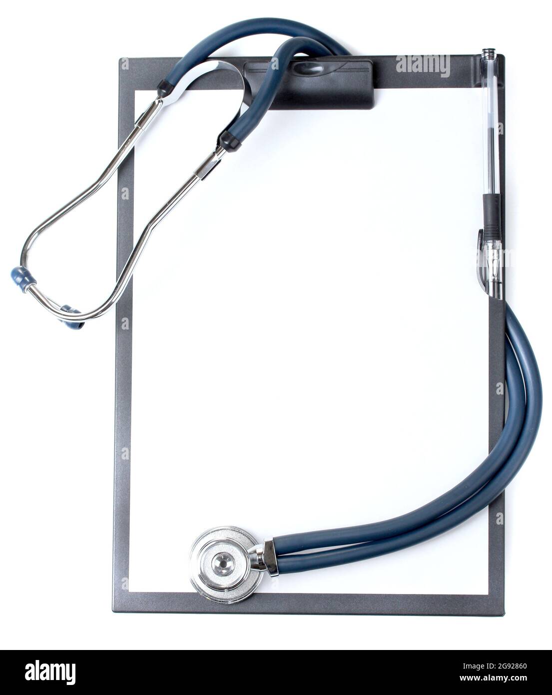 stethoscope and black clipboard isolated on white Stock Photo - Alamy