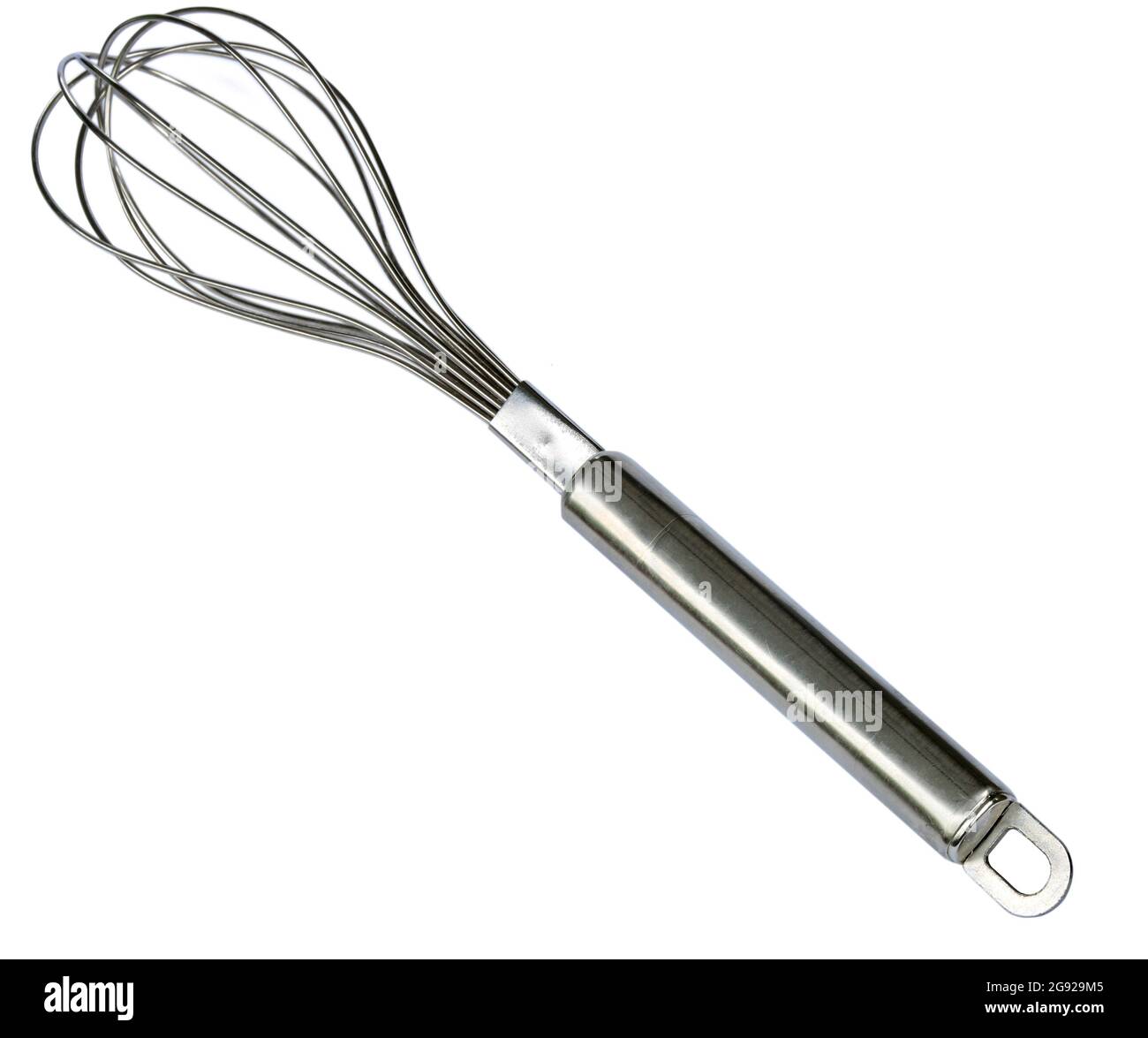 Metal stainless steel kitchen whisk isolated on a white background