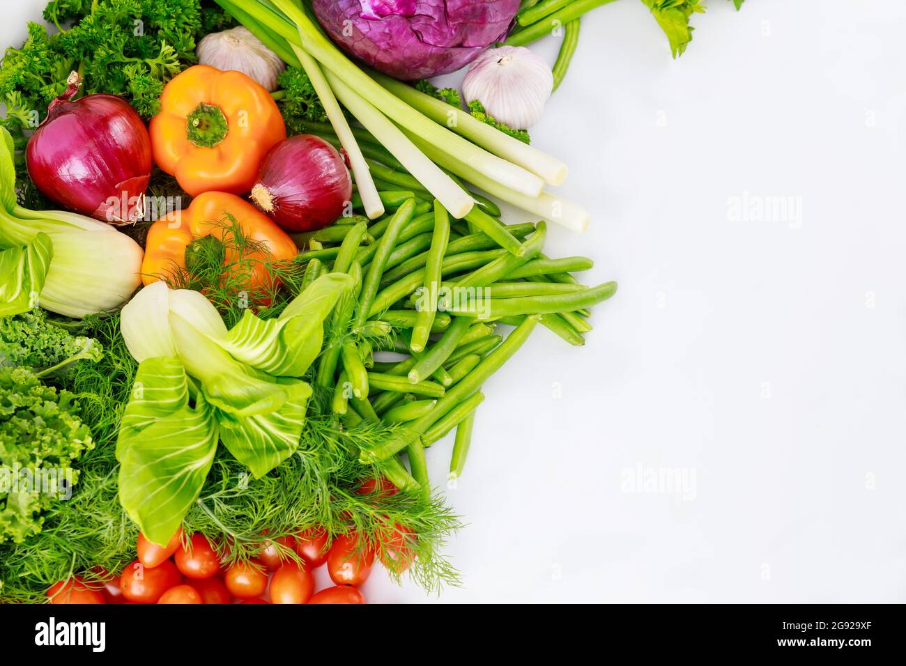 Colorful fresh vegetable on white background. Top view Stock Photo - Alamy
