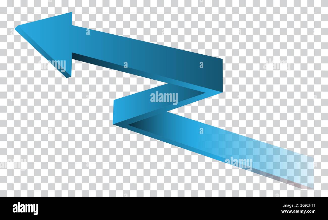 Blue arrow 3D direction on transparent background vector illustration. Stock Vector