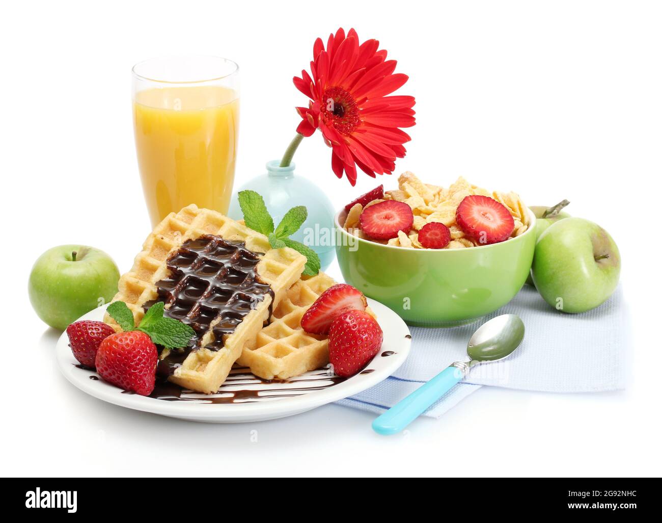 light breakfast isolated on white Stock Photo - Alamy