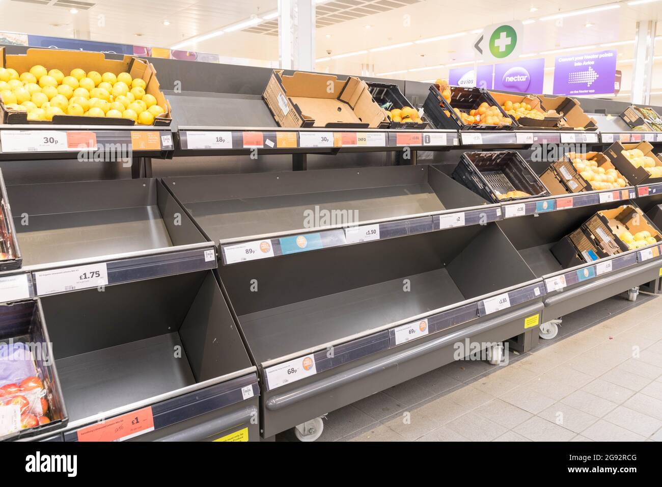 empty shelves seen at supermarket Sainsbury's London England Stock