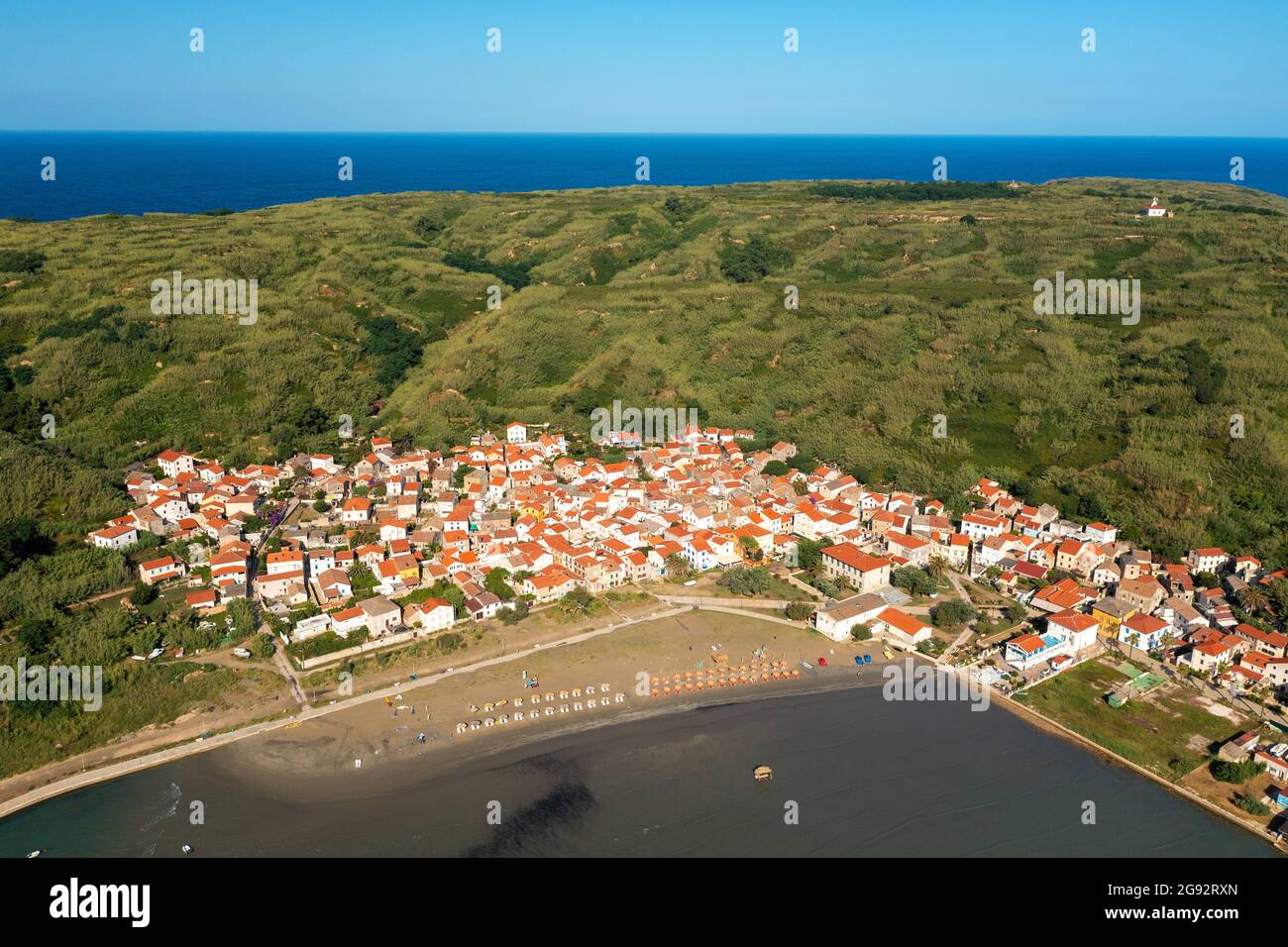 Aerial view of the beach in Susak town, the Adriatic Sea in Croatia Stock Photo