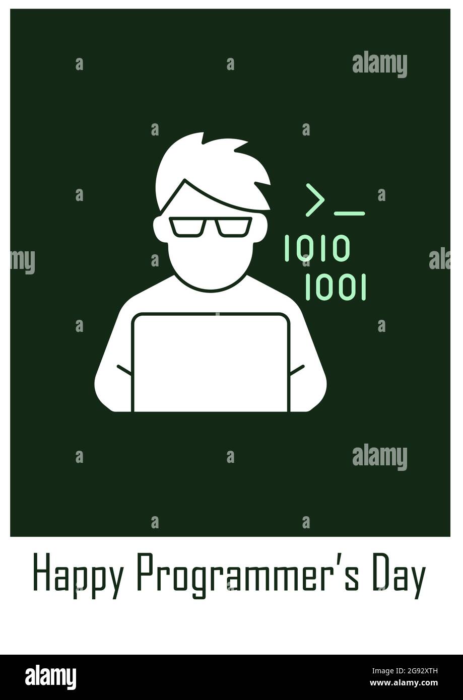Congratulations to programmers greeting card with glyph icon element Stock Vector