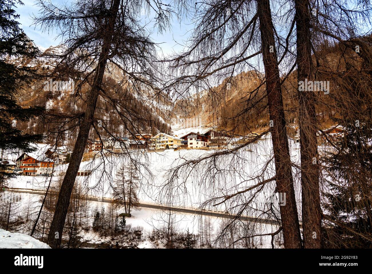 Village in the Swiss Alps in winter Stock Photo - Alamy
