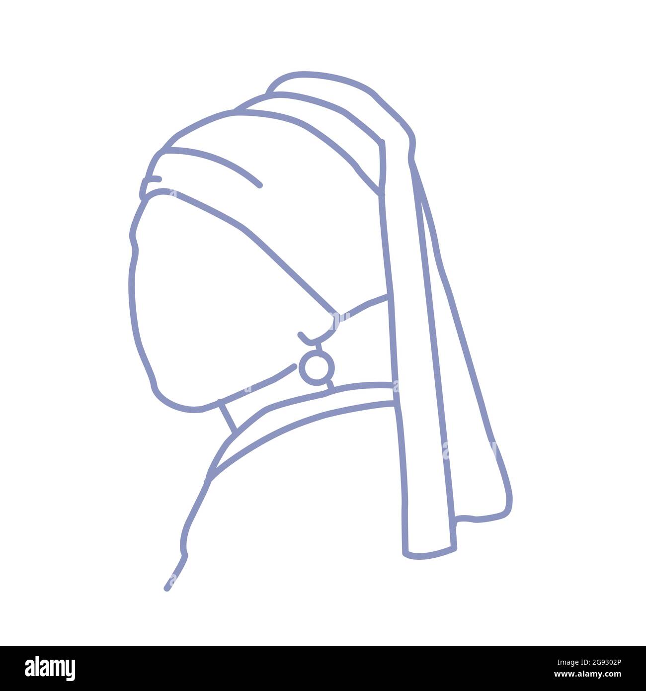 Dutch golden age cartoon Girl with the pearl earring line art vector Stock Vector