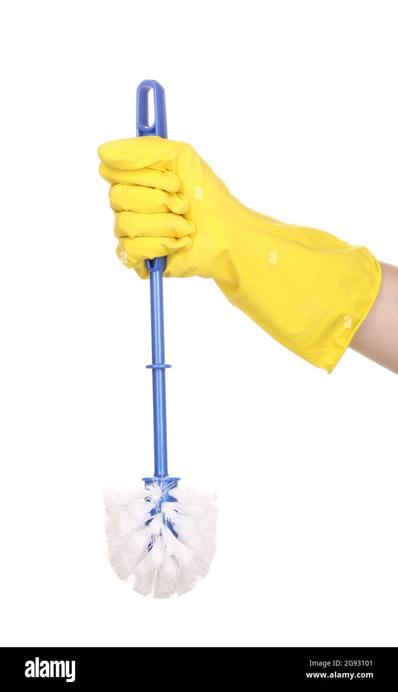 Cleaning brush for toilet in hand isolated on white Stock Photo Alamy
