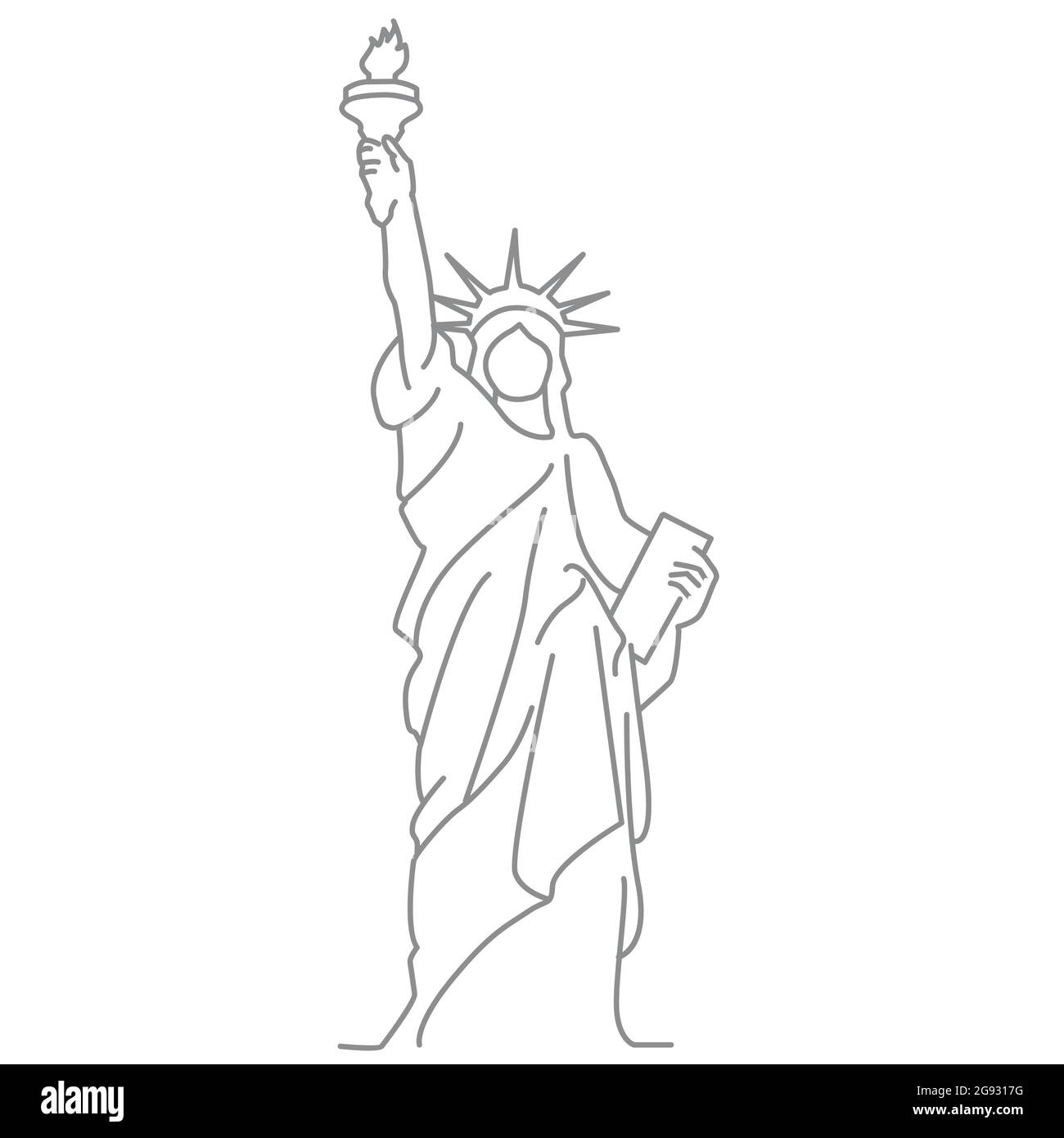 Statue of Liberty sculpture line art is a gift from France to USA designed in a colossal neoclassical style. Is a statue of Roman liberty goddess Stock Vector