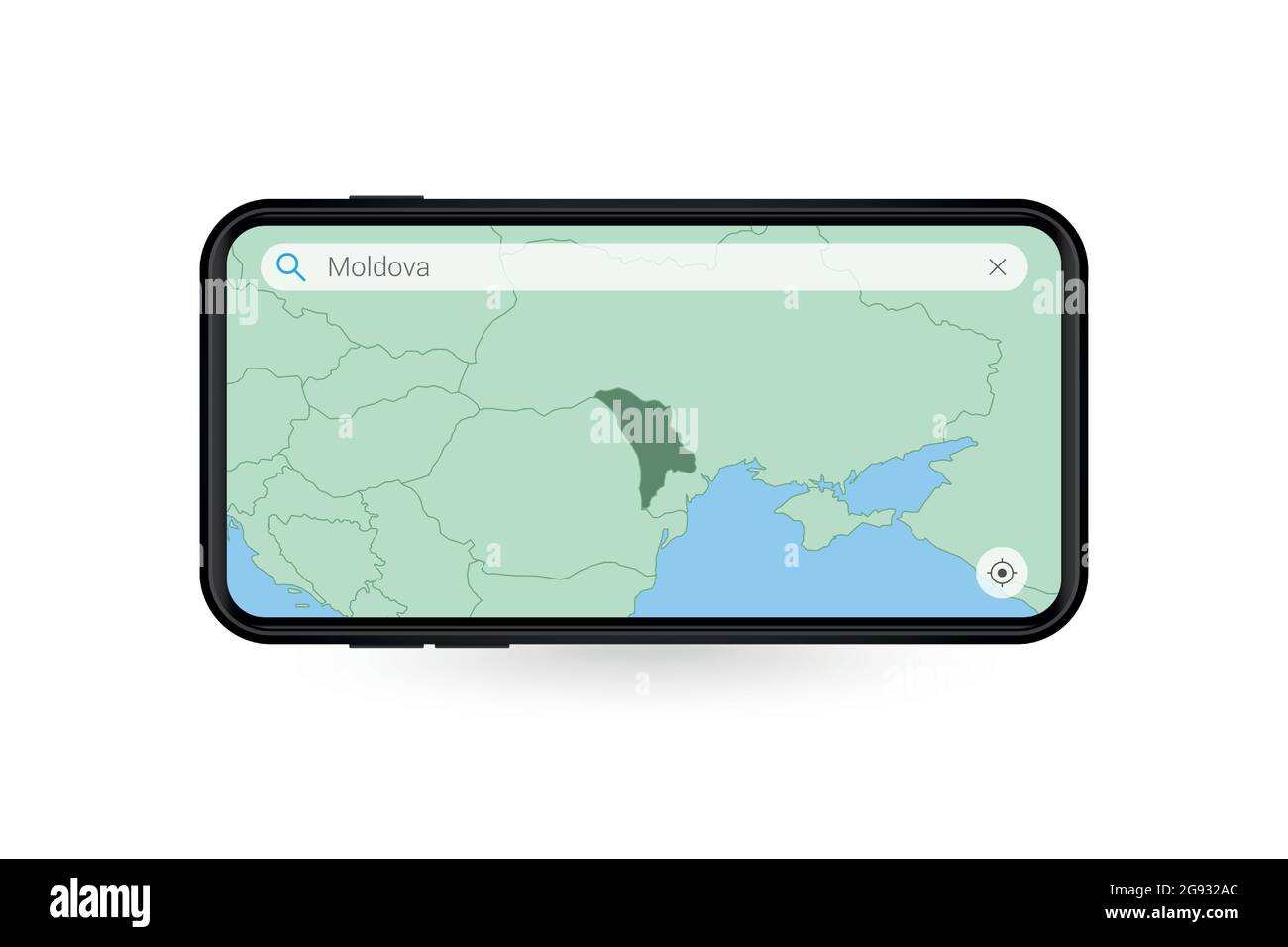 Searching map of Moldova in Smartphone map application. Map of Moldova