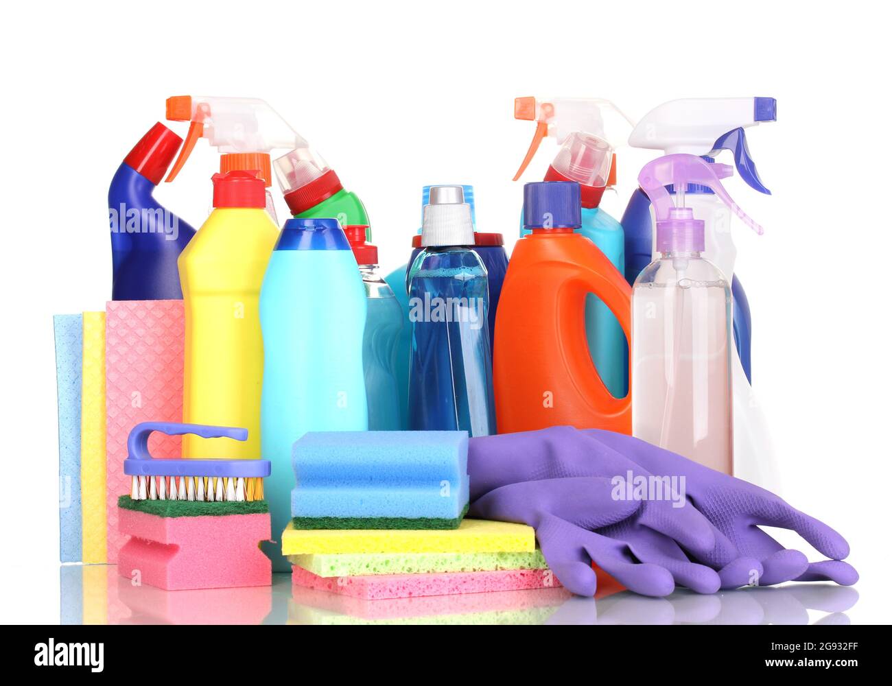 Cleaning items isolated on white Stock Photo Alamy