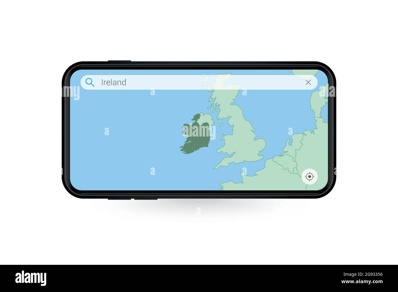 Searching map of Ireland in Smartphone map application. Map of Ireland