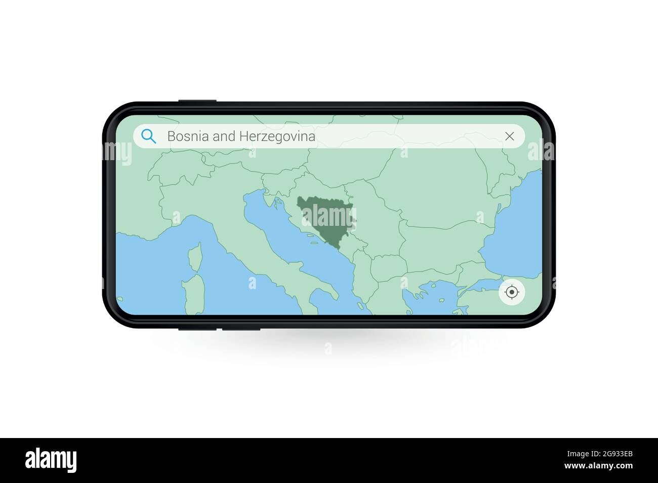 Searching map of Bosnia and Herzegovina in Smartphone map application