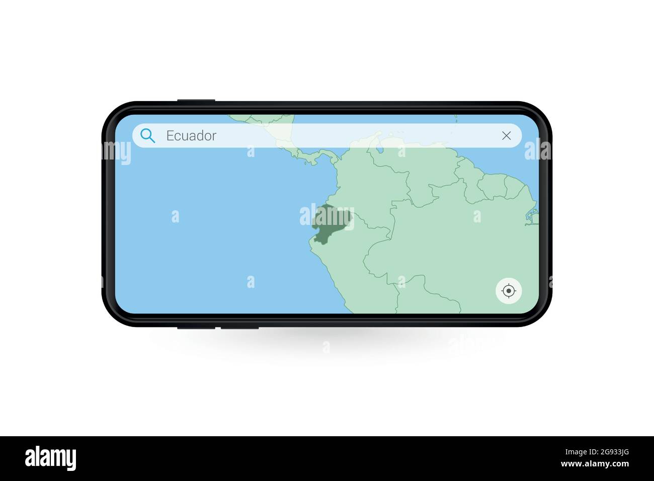 Searching map of Ecuador in Smartphone map application. Map of Ecuador