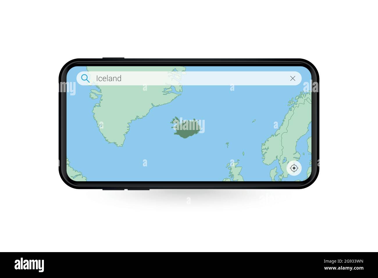 Searching map of Iceland in Smartphone map application. Map of Iceland in Cell Phone. Vector