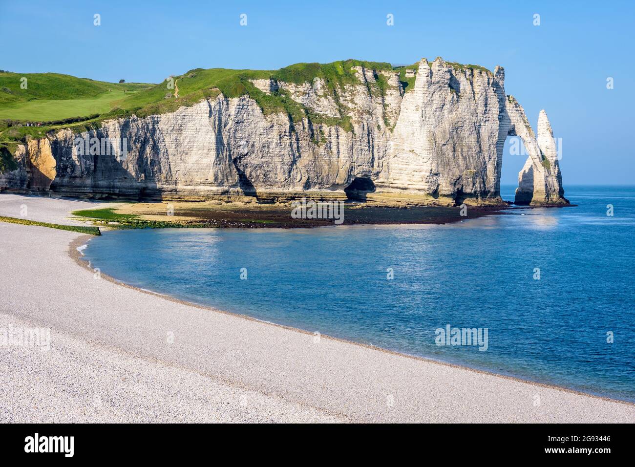 Close-up view of the Aval cliff with the arch and the Needle seen from ...