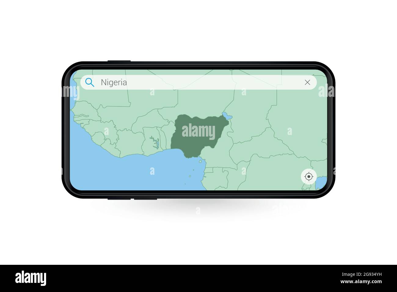 Searching map of Nigeria in Smartphone map application. Map of Nigeria in Cell Phone. Vector illustration. Stock Vector
