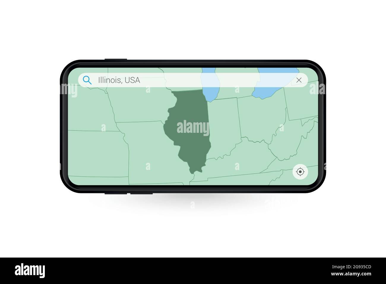 Searching map of Illinois in Smartphone map application. Map of ...