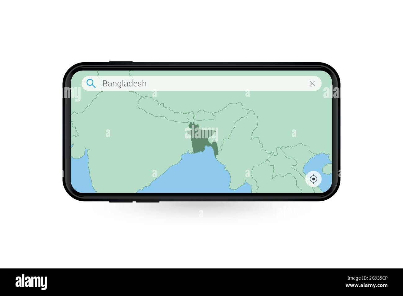 Searching map of Bangladesh in Smartphone map application. Map of