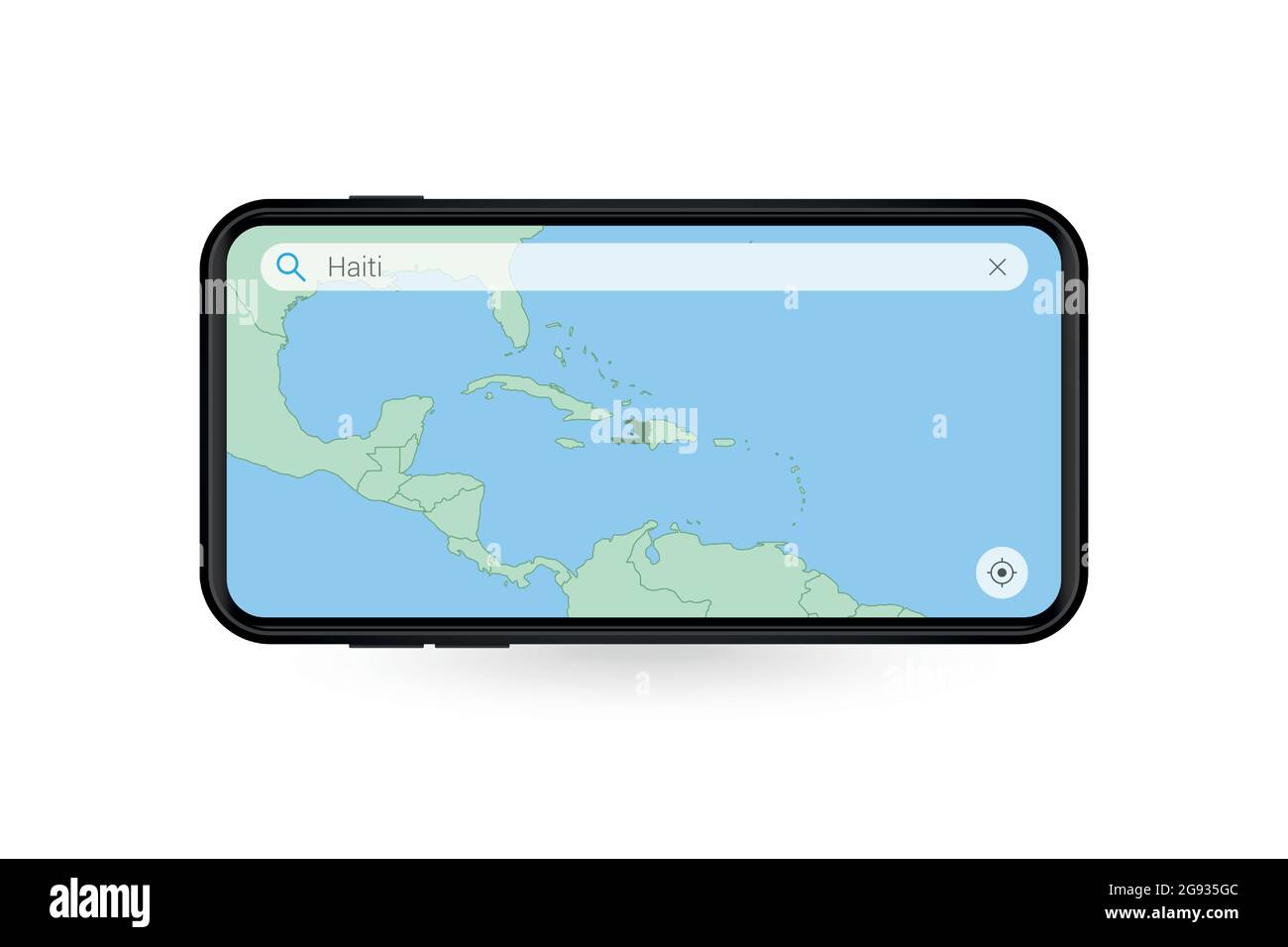 Searching map of Haiti in Smartphone map application. Map of Haiti in Cell Phone. Vector