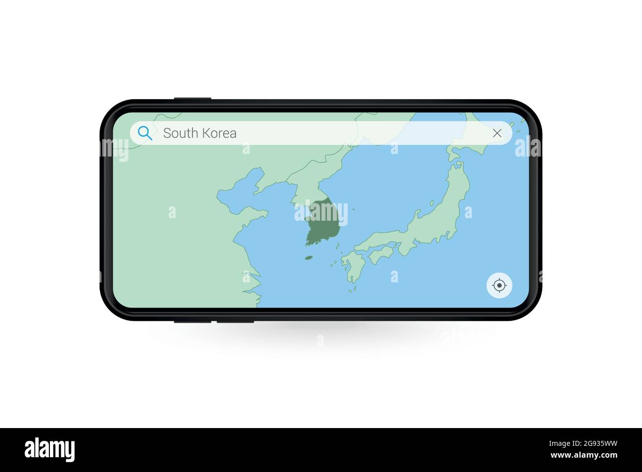 Searching map of South Korea in Smartphone map application. Map of South Korea in Cell Phone. Vector illustration. Stock Vector