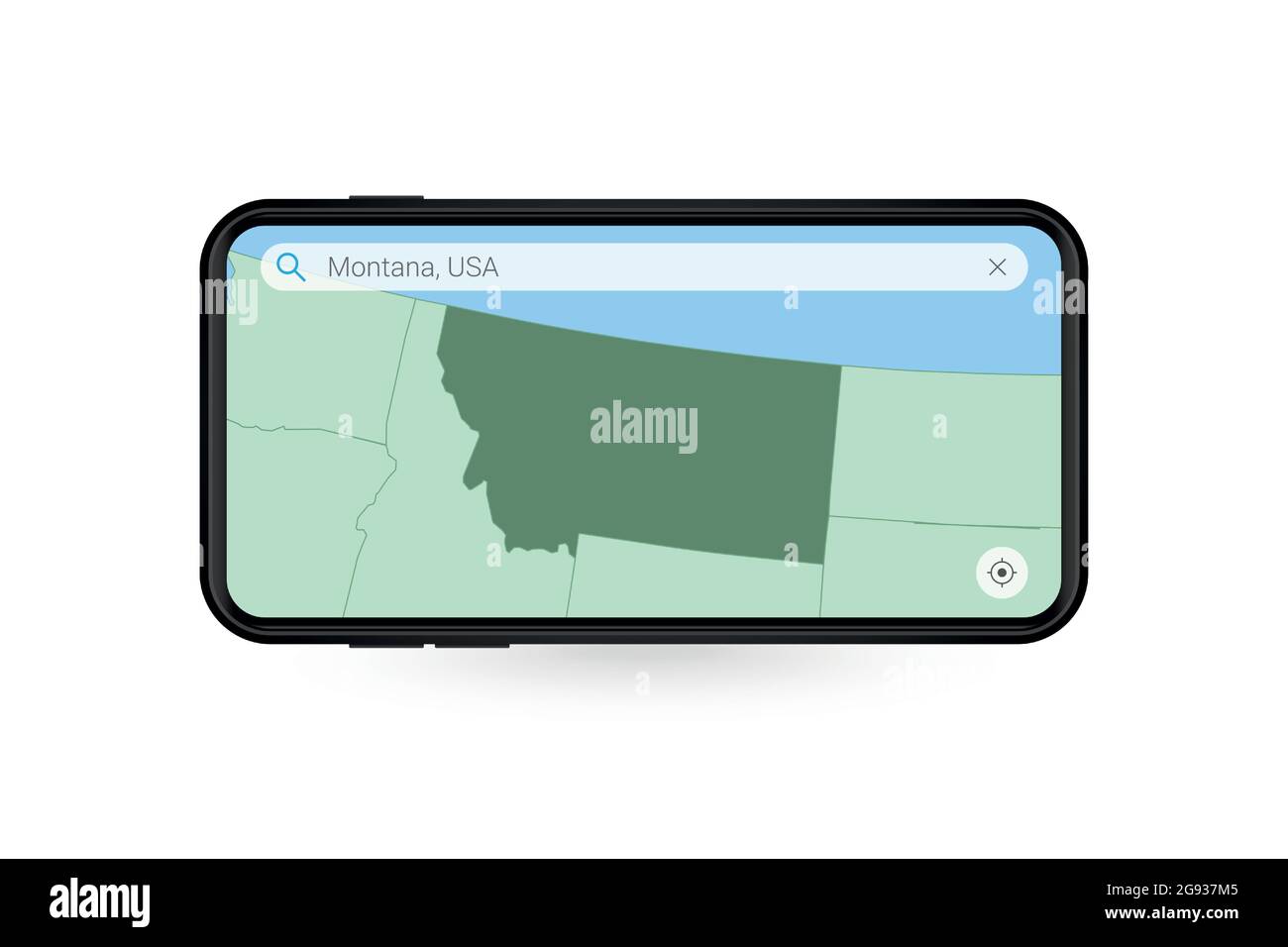 Searching map of Montana in Smartphone map application. Map of Montana