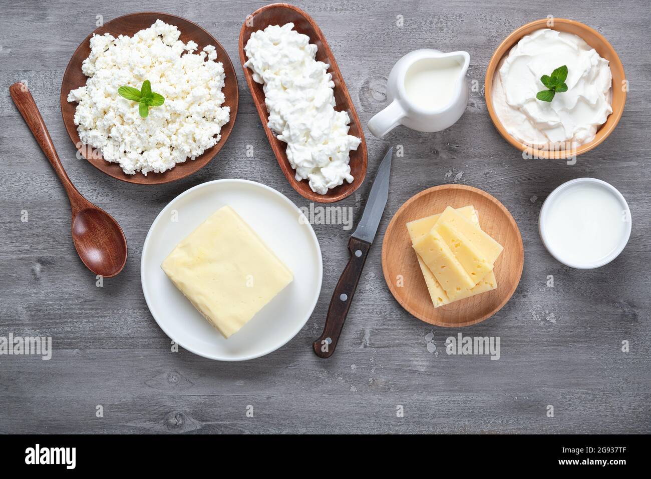 Different types of dairy products on dark background Stock Photo Alamy