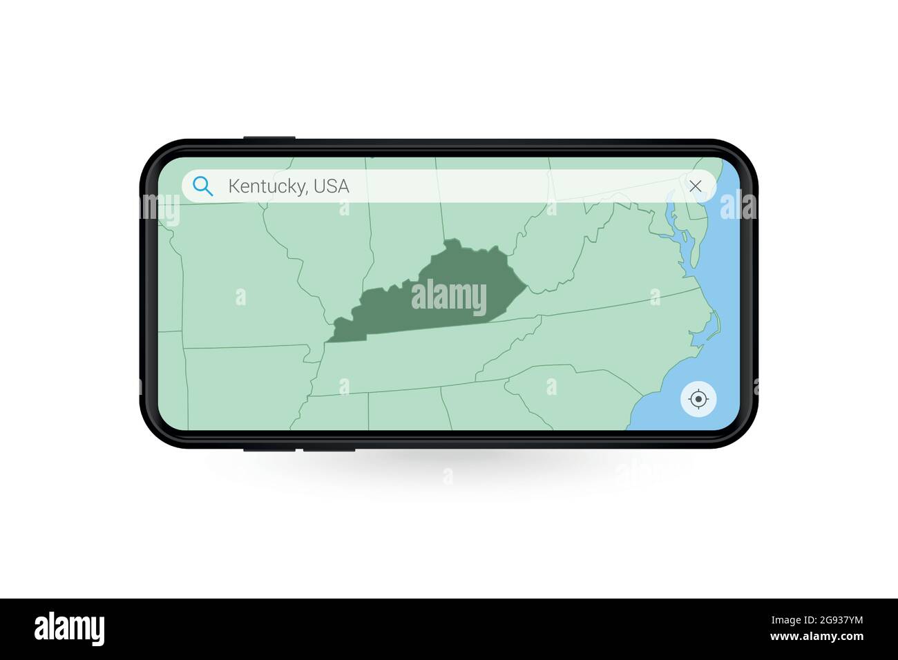 Searching map of Kentucky in Smartphone map application. Map of