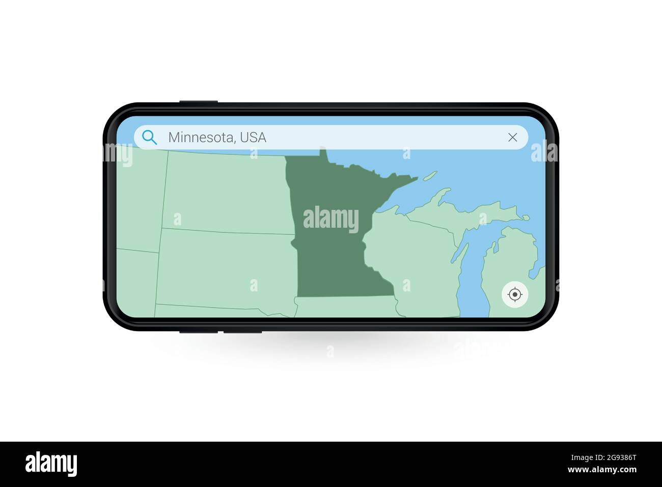 Searching map of Minnesota in Smartphone map application. Map of