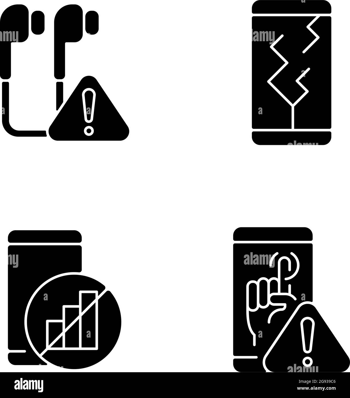 Smartphone breakdowns black glyph icons set on white space Stock Vector