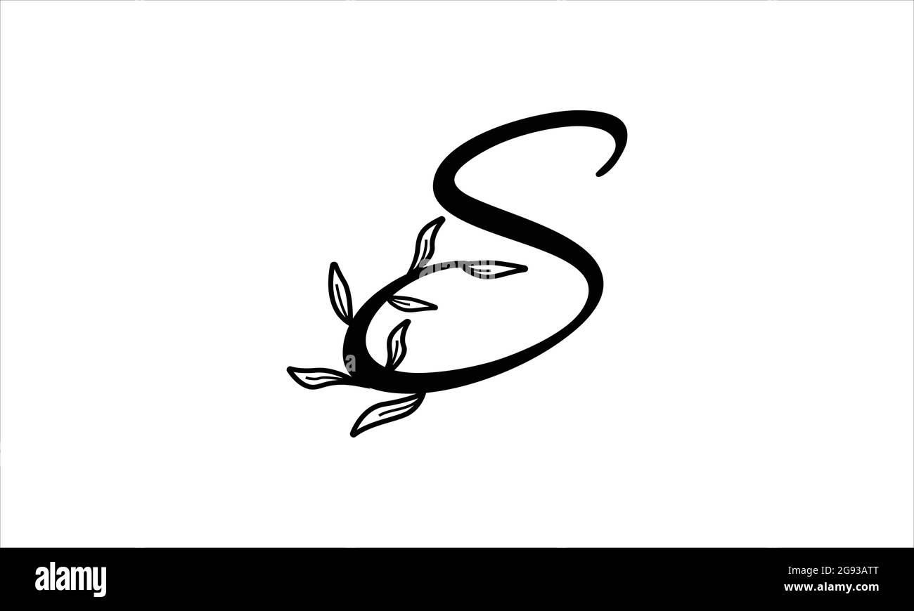 initial letter S floral hand drawn botanical boho icon logo design vector illustration Stock Vector