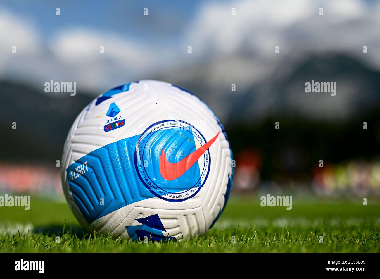 Auronzo di Cadore, Italy. 23 July 2021. Official Serie A match ball 'Nike  Flight' is seen prior to the pre-season friendly football match between SS  Lazio and US Triestina. SS Lazion won