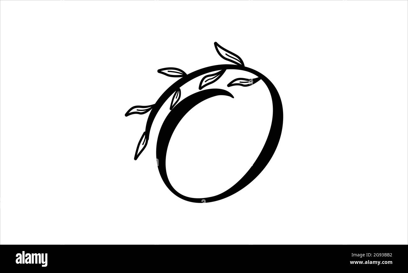 initial letter O floral hand drawn botanical boho icon logo design vector illustration Stock Vector