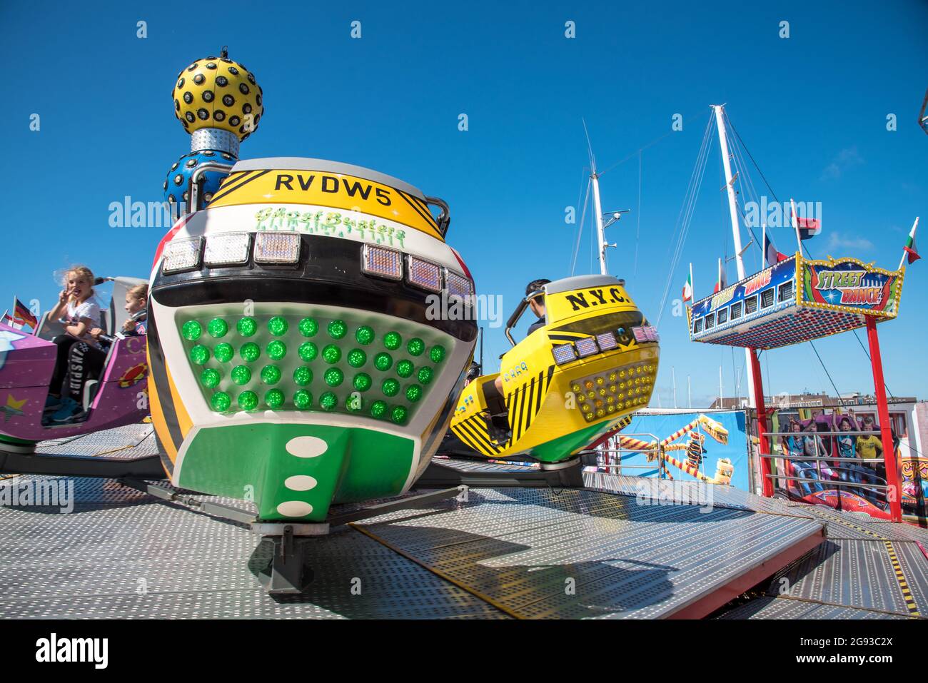 Den Helder, the Netherlands. 8 July 2021. Colorful merry-go-rounds at a fair. High quality photo Stock Photo
