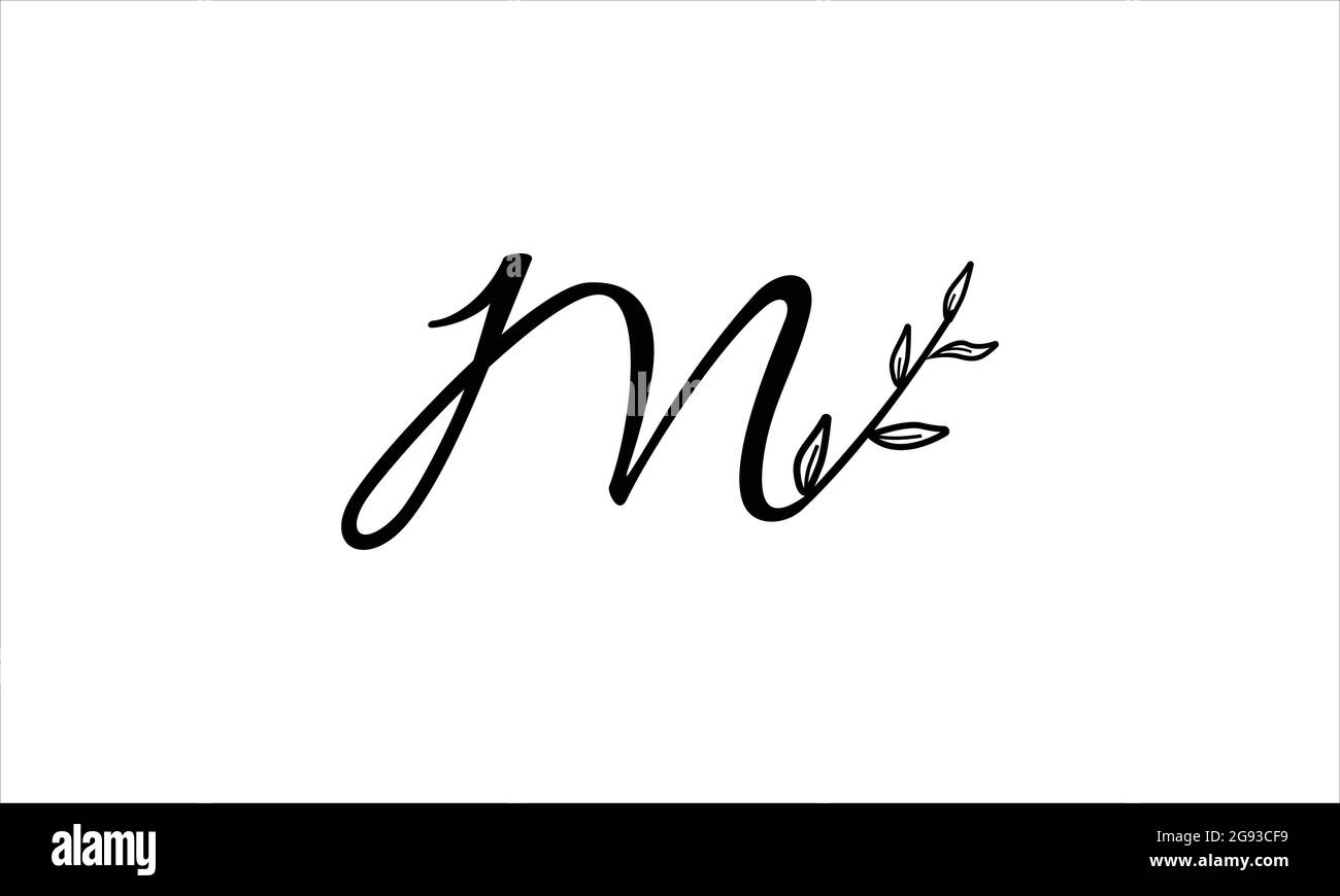 initial letter M floral hand drawn botanical boho icon logo design vector illustration Stock Vector