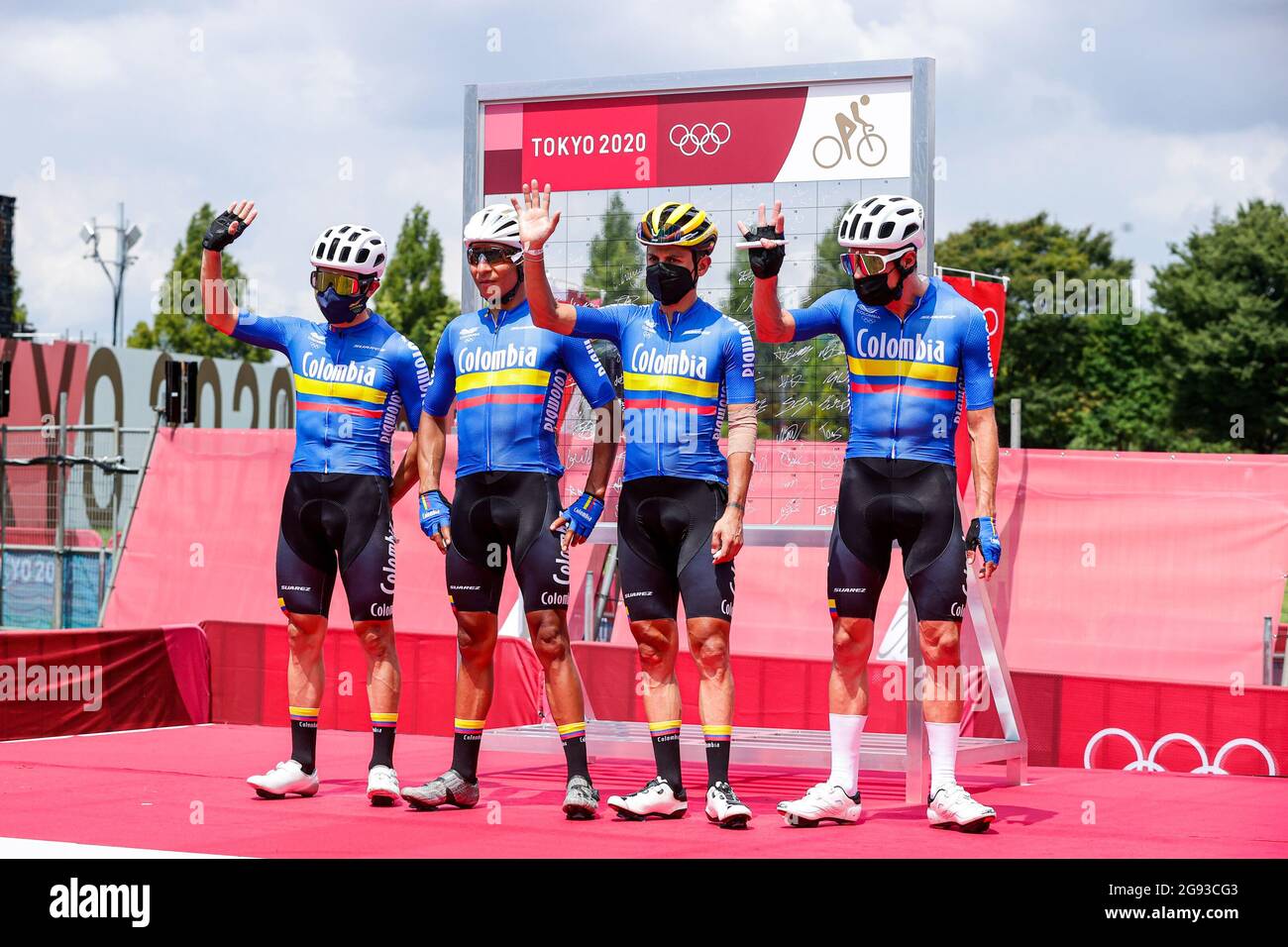 Tokyo, Japan. 24th July, 2021. TOKYO, JAPAN - JULY 24: Sergio Andres Higuita Garcia, Nairo Quintana, Jhoan Esteban Chaves Rubio and Rigoberto Uran of Team Colombia competing on Men's Road Race during the Tokyo 2020 Olympic Games at the Fuji International Speedway on July 24, 2021 in Tokyo, Japan (Photo by Pim Waslander/Orange Pictures) NOCNSF Credit: Orange Pics BV/Alamy Live News Stock Photo