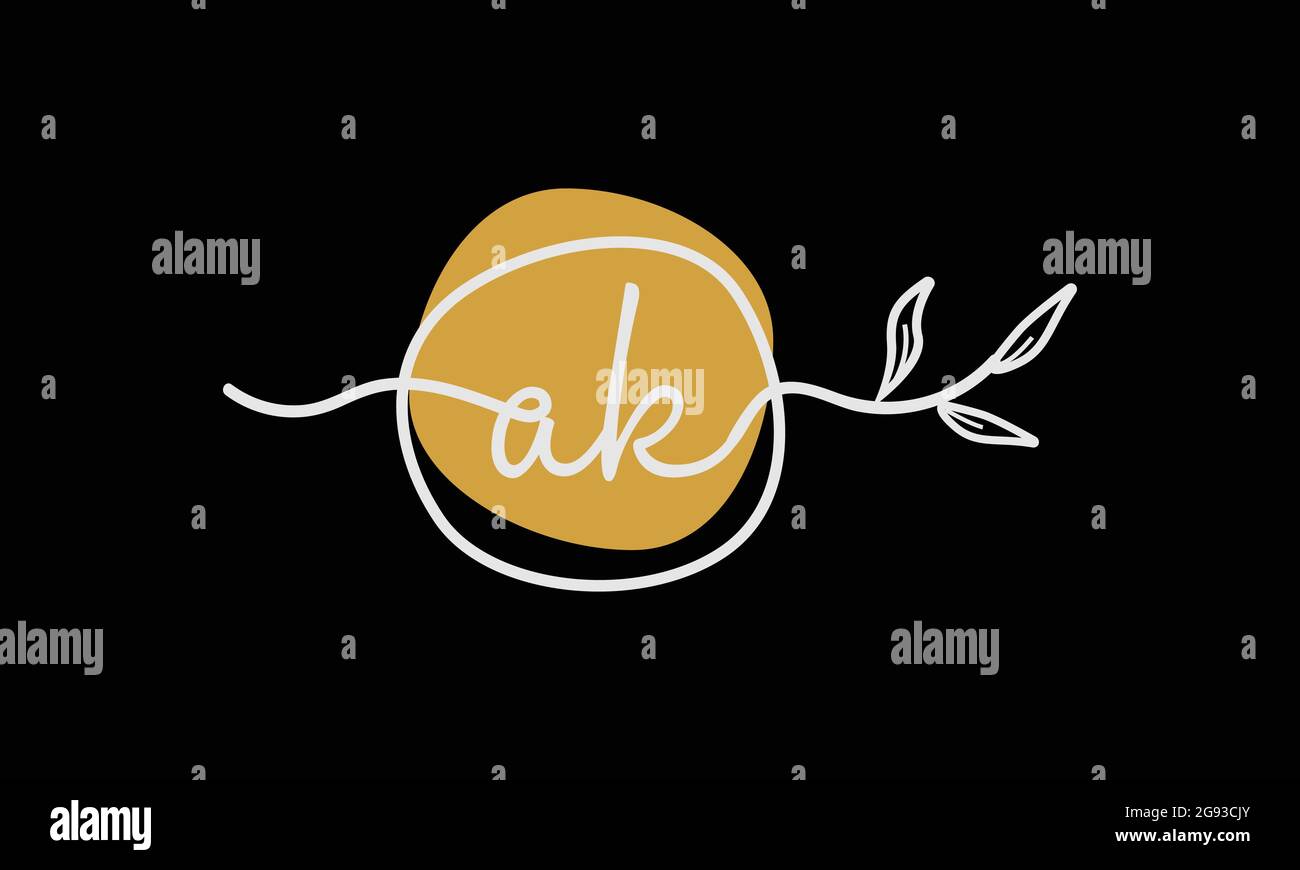 Letter AK or KA boho style botanical logo in flat minimal design Stock Vector