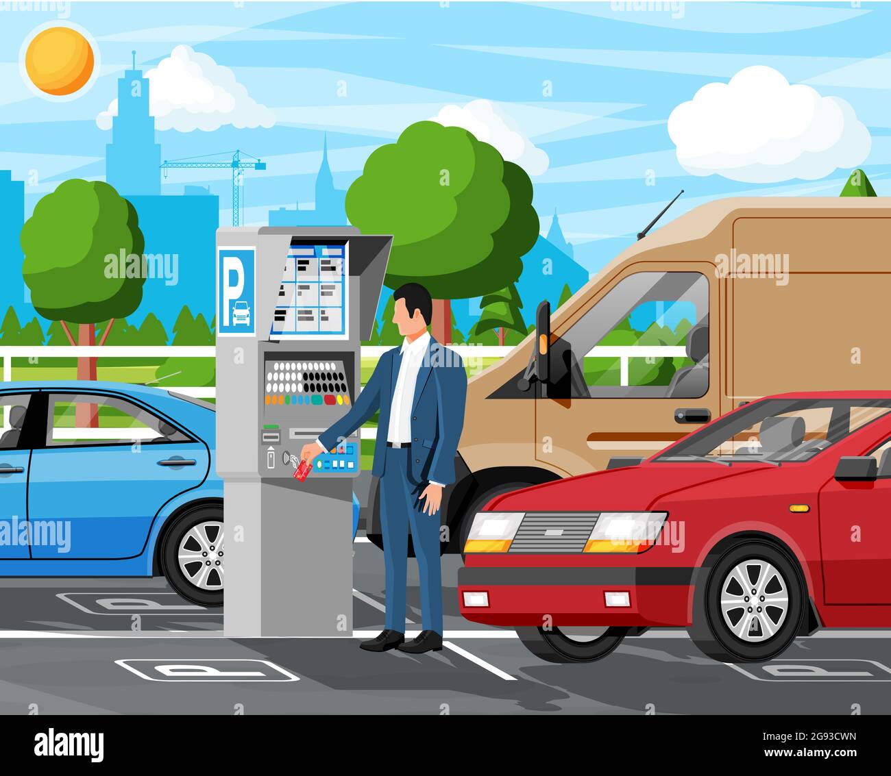 Man Pay for Car Park with Parking Meter Stock Vector Image & Art Alamy