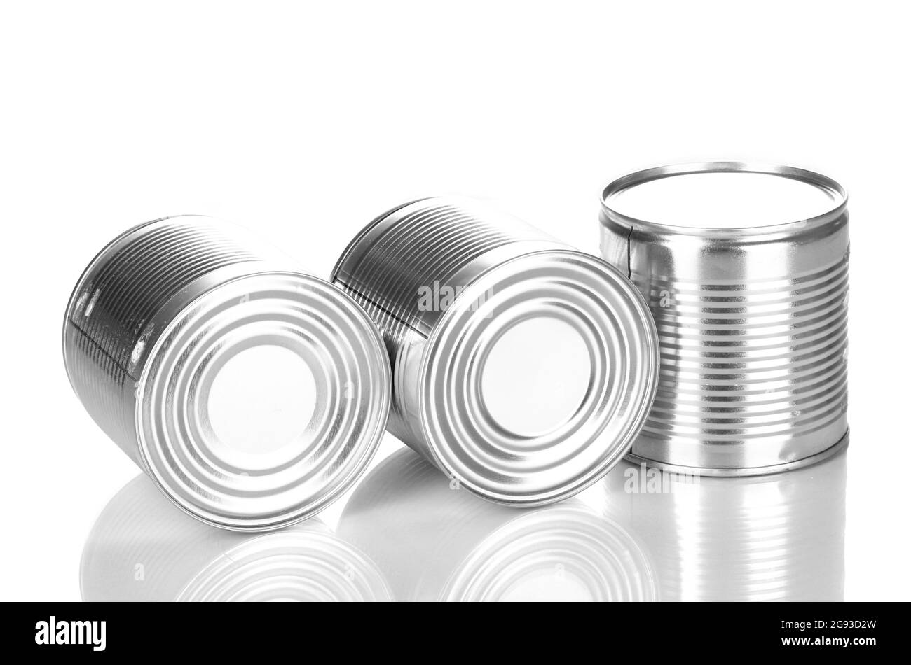 Tin cans isolated on white Stock Photo Alamy
