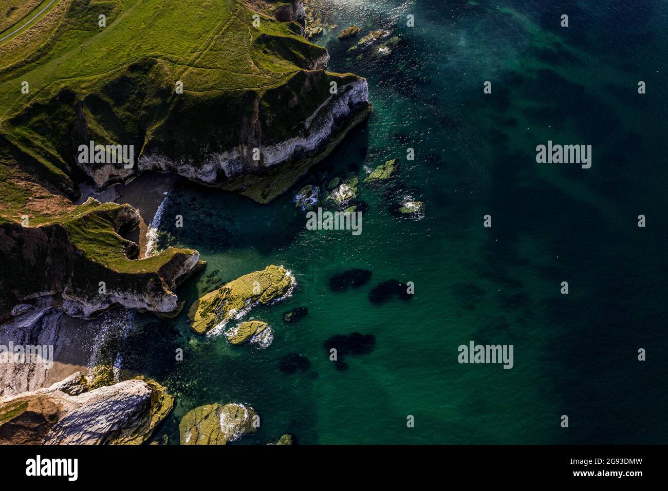 Scarborough RNLI Royal National Lifeboat Institute Aerial Drone Photo Photography  Crew off out Saving Lives at sea North Yorkshire Tourist seaside Stock Photo