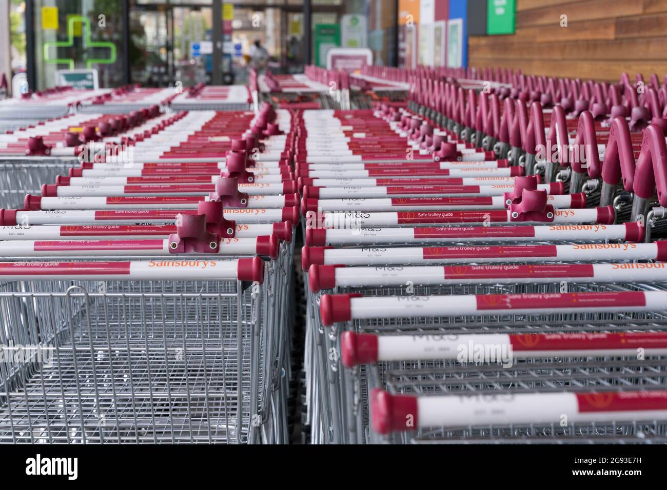 Supermarket trolleys park, lack of shoppers due to food shortage