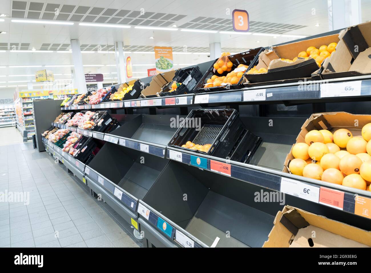 shortage of fresh fruits and vegetables in Sainsbury's supermarket