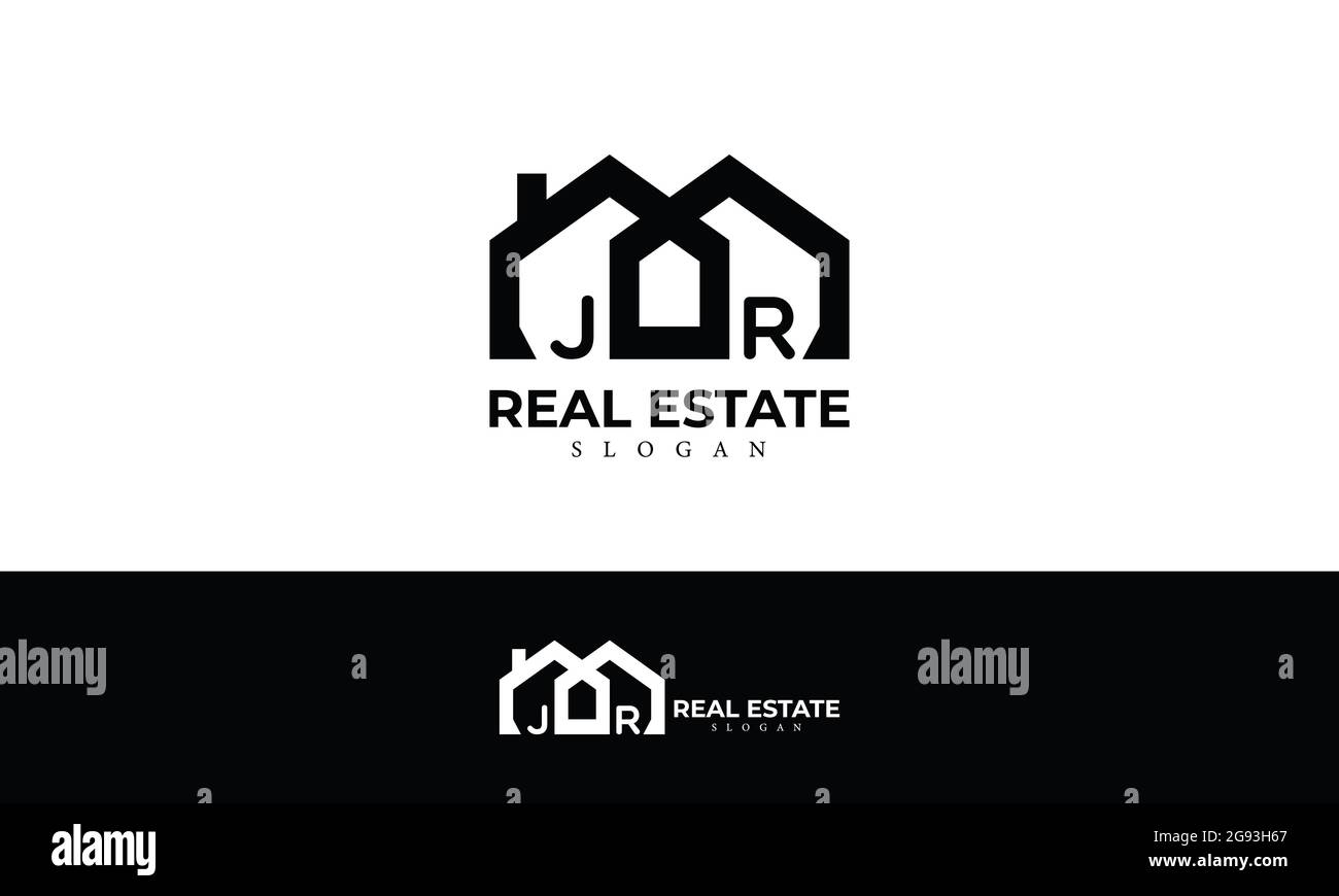 Alphabet JR or J and R Real Estate Monogram Vector Logo Design, Letter JR House Icon Template Stock Vector