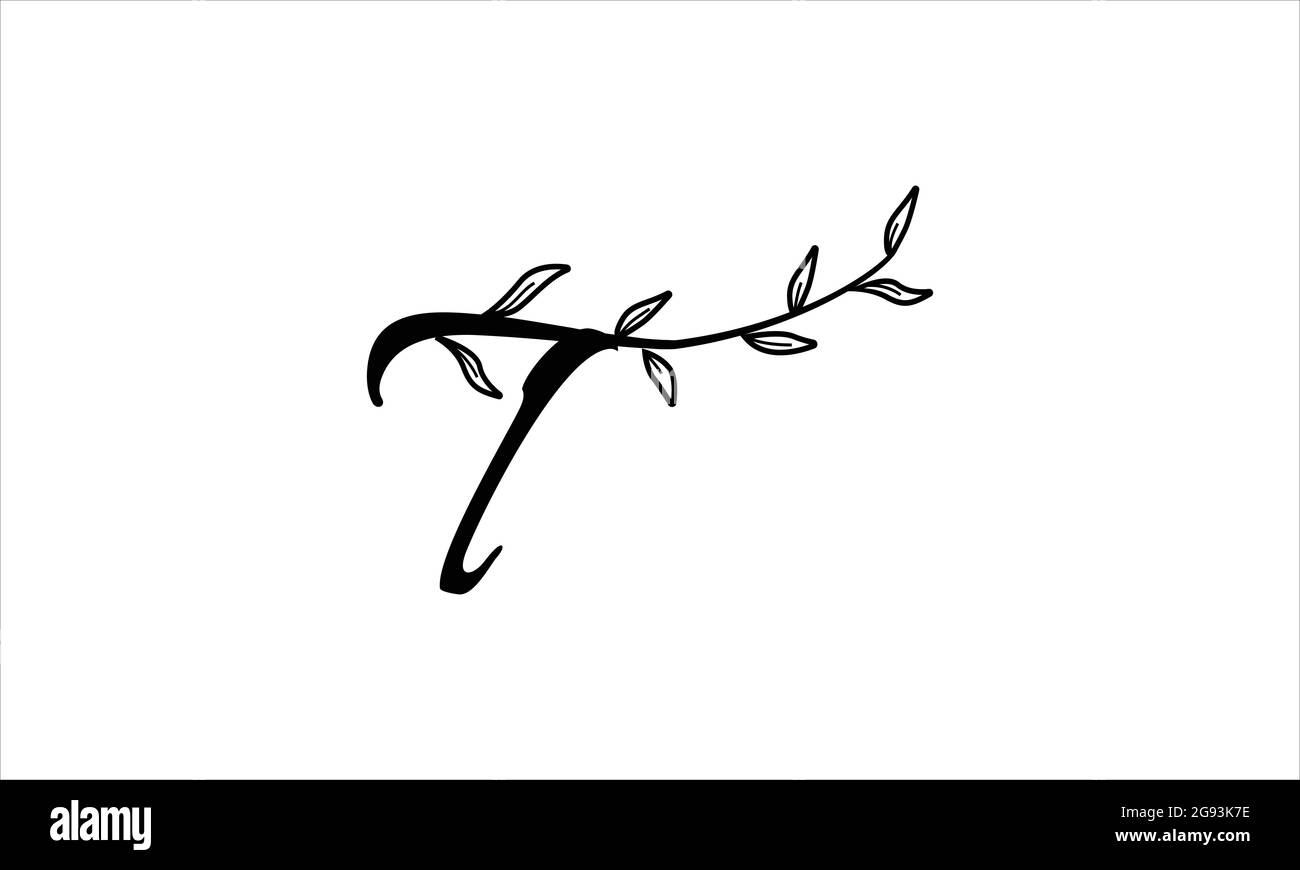 initial letter T floral hand drawn botanical boho icon logo design vector illustration Stock Vector