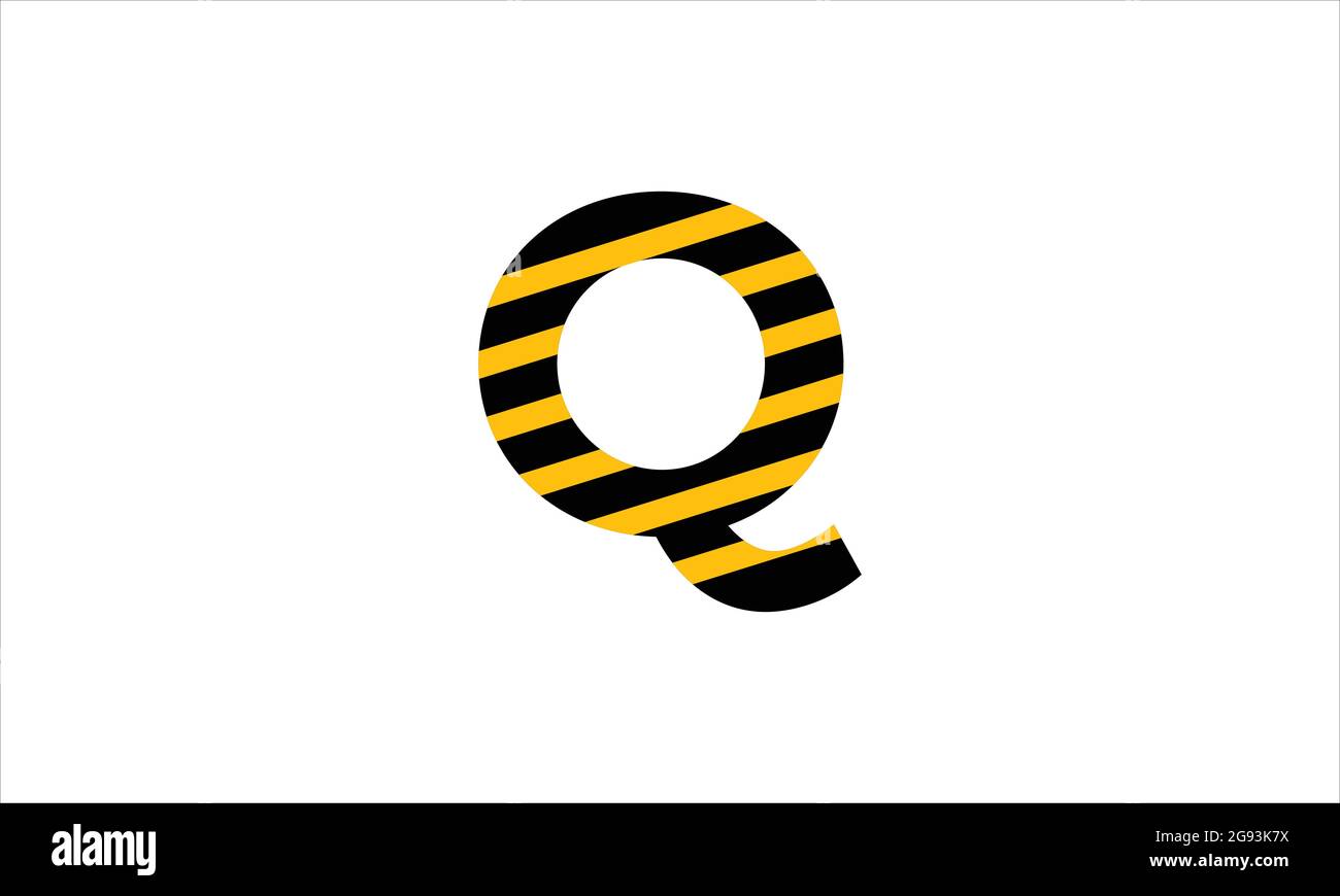 Initial letter Q black and  yellow warning tape flat minimalist icon logo design Stock Vector