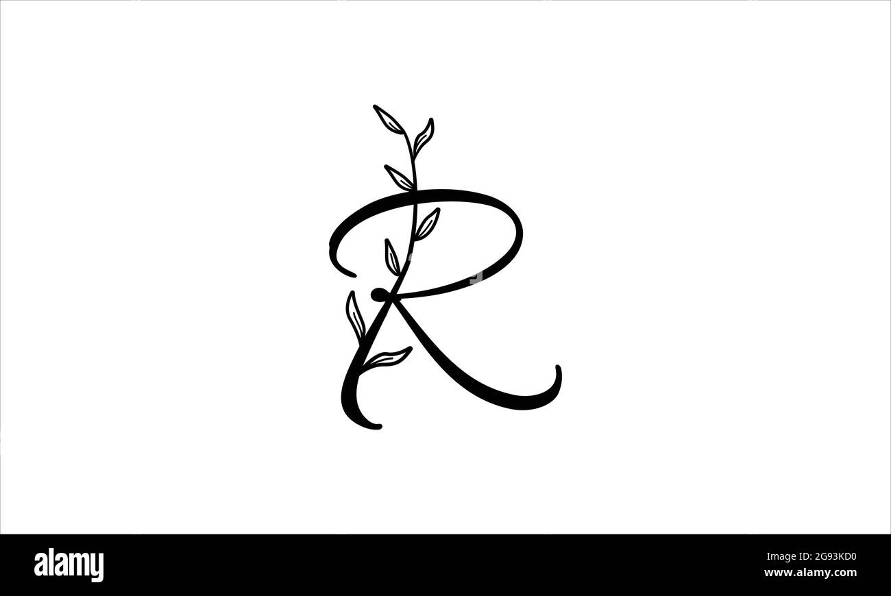 initial letter R floral hand drawn botanical boho icon logo design vector illustration Stock Vector