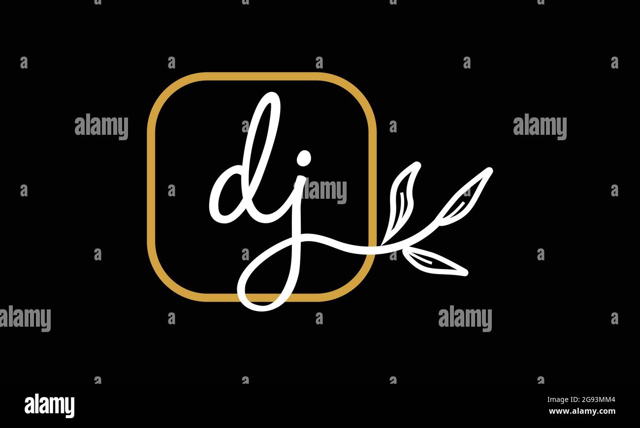 Initial letters DJ and JD handwriting floral boho botanical monogram logo vector icon minimalist design Stock Vector