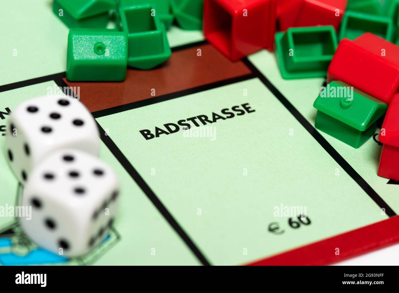 Close up of Badstrasse on German Monopoly Board. Stock Photo