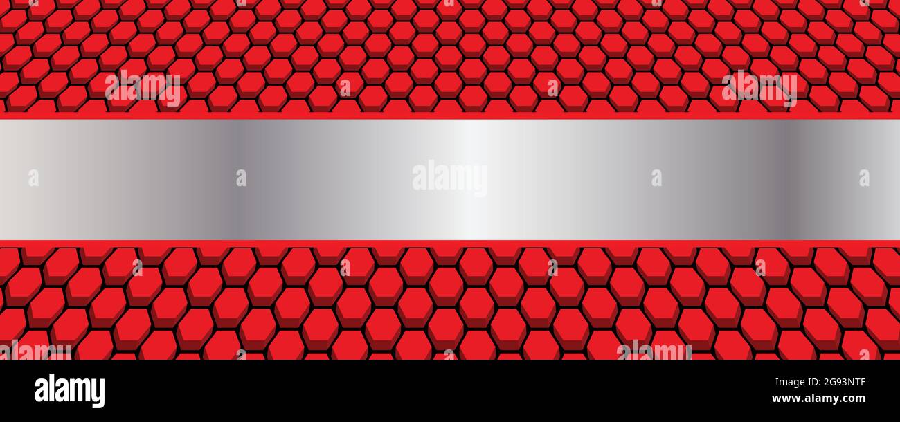 Red hexagons and a metal banner Stock Vector