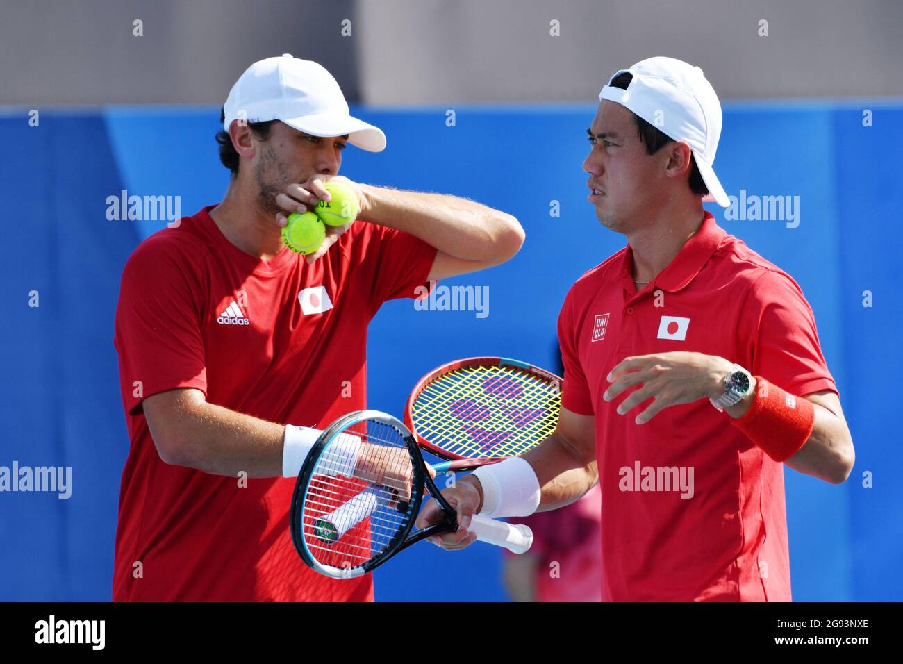Tokyo, Japan. 24th July, 2021. Kei Nishikori & Ben McLachlan (JPN), JULY  24, 2021 - Tennis : Men's Doubles 1st Round during the Tokyo 2020 Olympic  Games at the Ariake Tennis Park